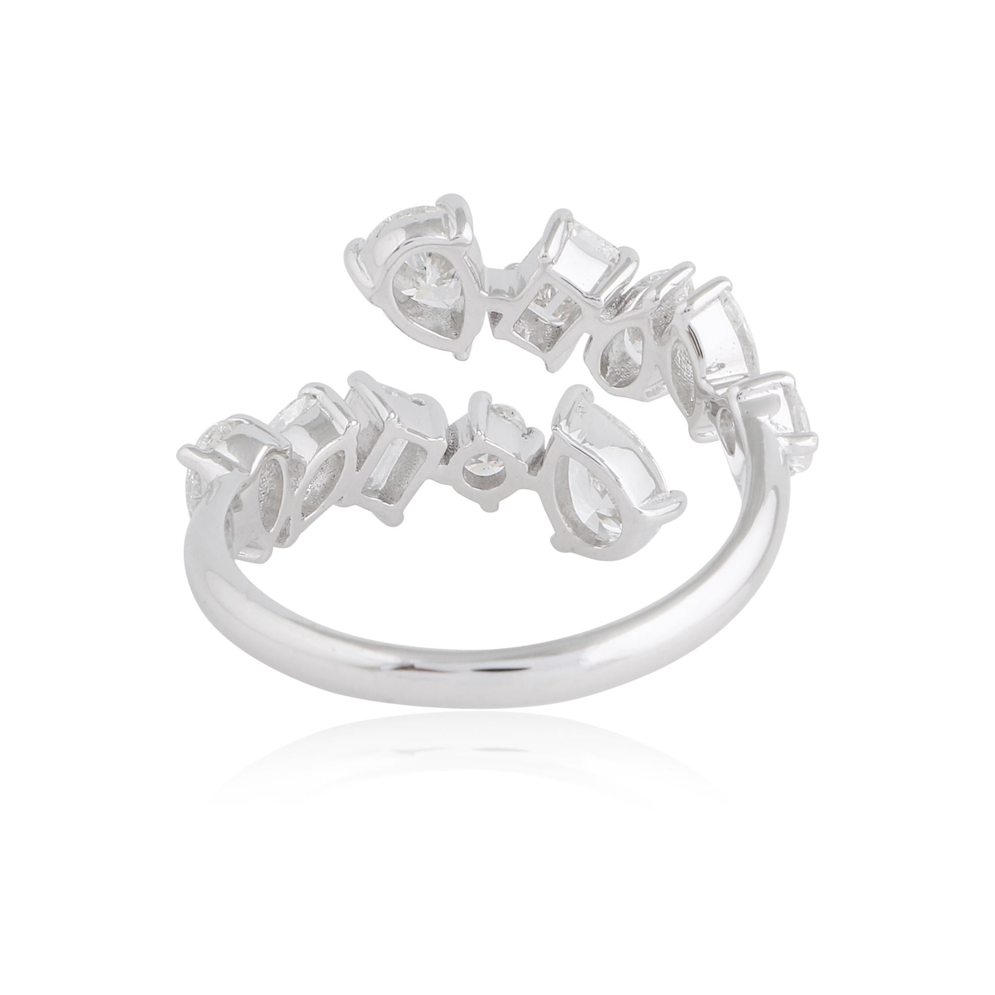 Round Pear & Emerald Cut Diamond Wrap Ring 14 Karat White Gold Handmade Jewelry For Sale 2