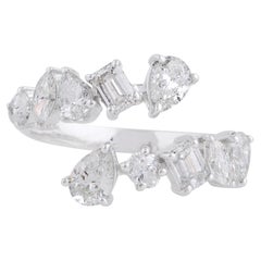 Round Pear & Emerald Cut Diamond Wrap Ring 14 Karat White Gold Handmade Jewelry