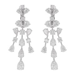 Round & Pear Shape Diamond Dangle Earrings 14 Karat White Gold Handmade Jewelry