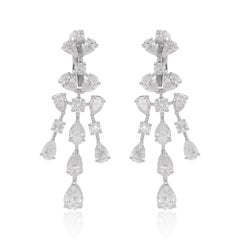 Orecchini con diamanti rotondi e a pera in oro bianco 18 carati Gioielli fatti a mano