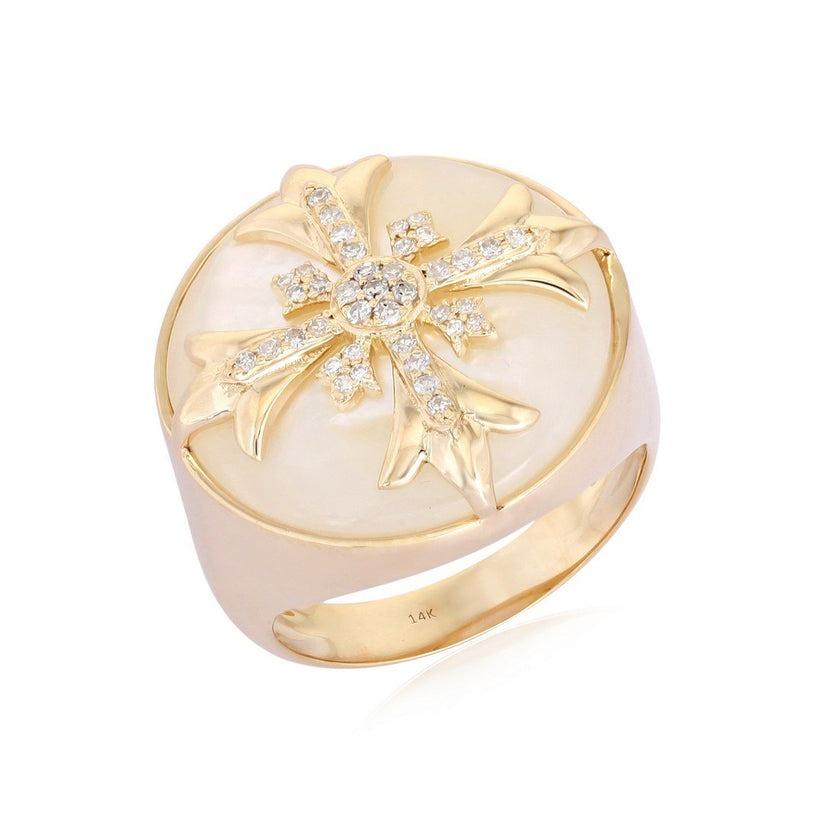 En vente :  Bague de chevalière en or jaune 14K (ou 18k sur demande) à perles rondes et diamants 4