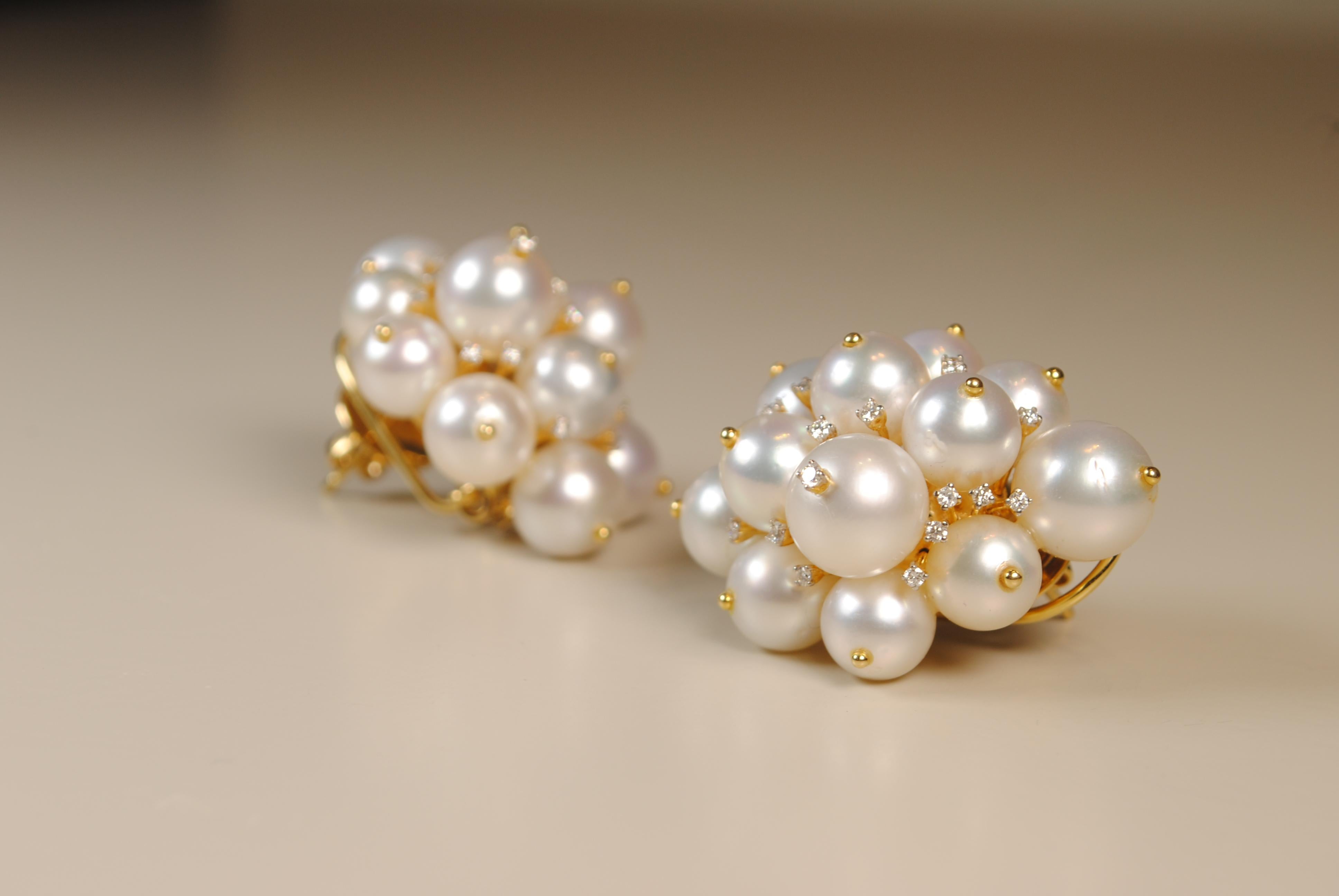 Brilliant Cut Round Pearl Burst Earrings For Sale