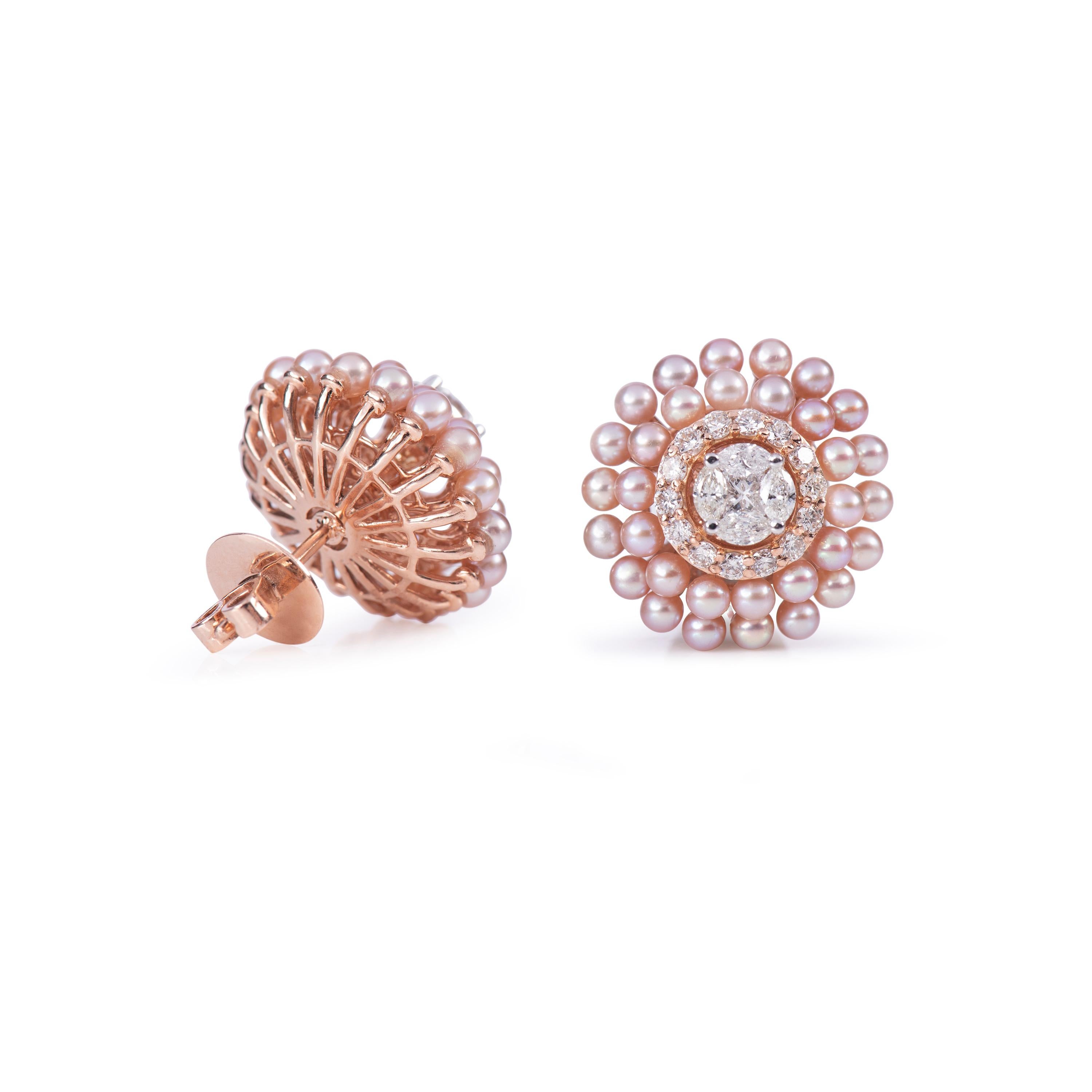 Women's Round Pearl Diamond Eartops For Sale