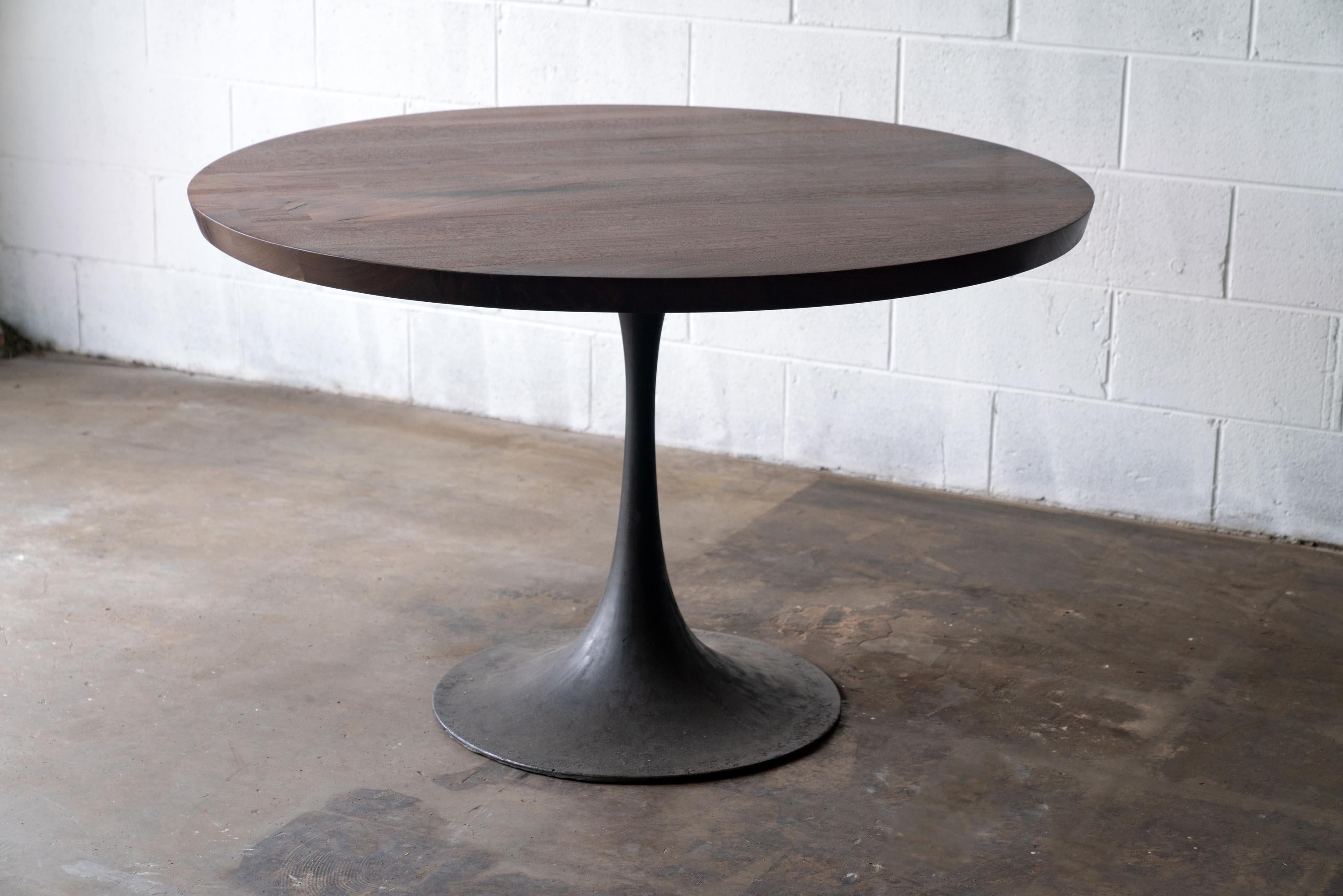 American Round Pedestal Base Dining Table Solid Walnut Wood Cast Iron Amicalola Base For Sale