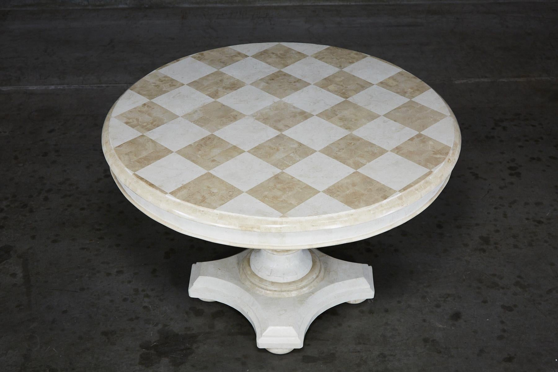 Round Pedestal Base Tessellated Stone Dining Table with Checkered Top, 1990s For Sale 3