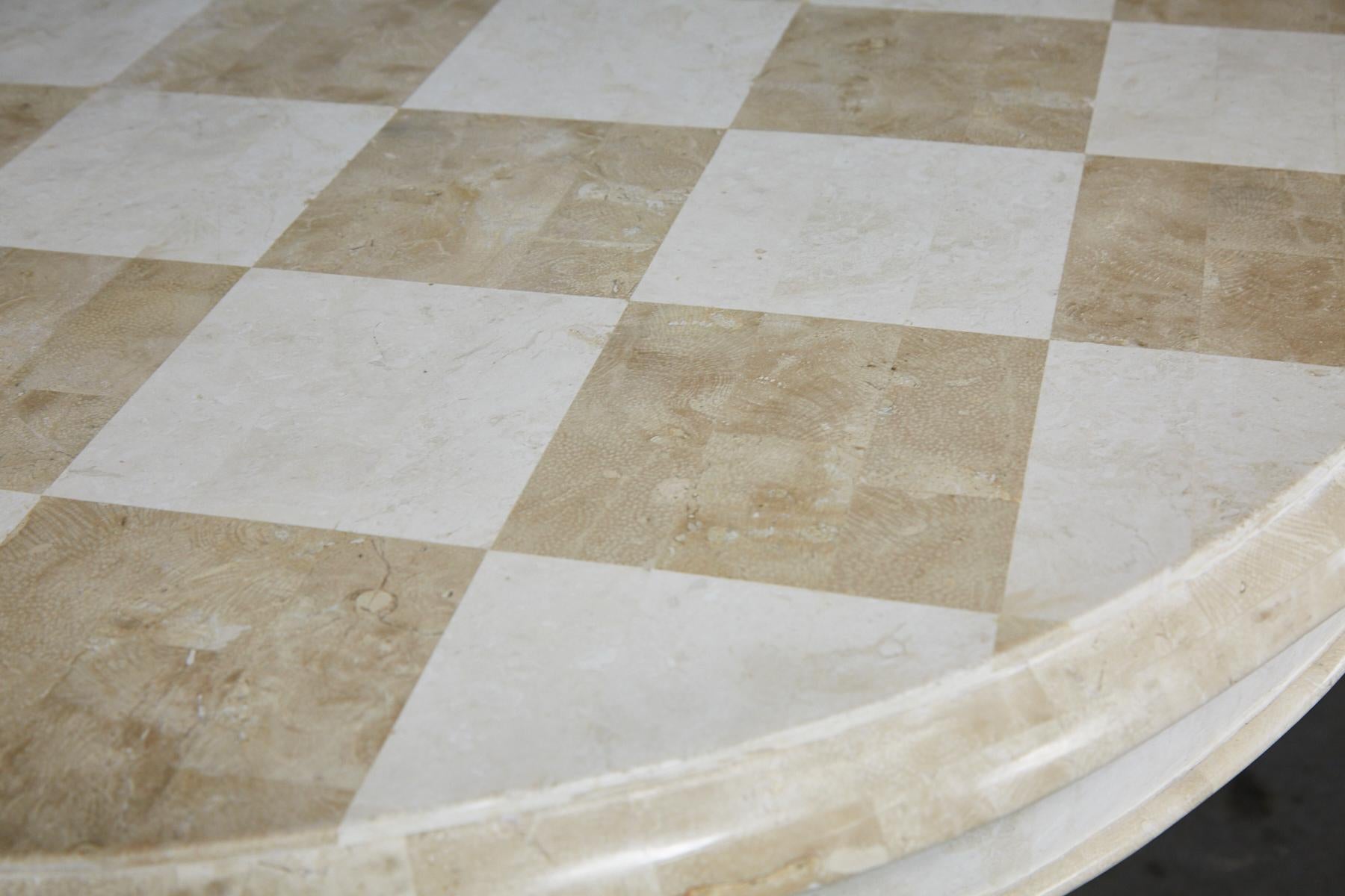Philippine Round Pedestal Base Tessellated Stone Dining Table with Checkered Top, 1990s For Sale