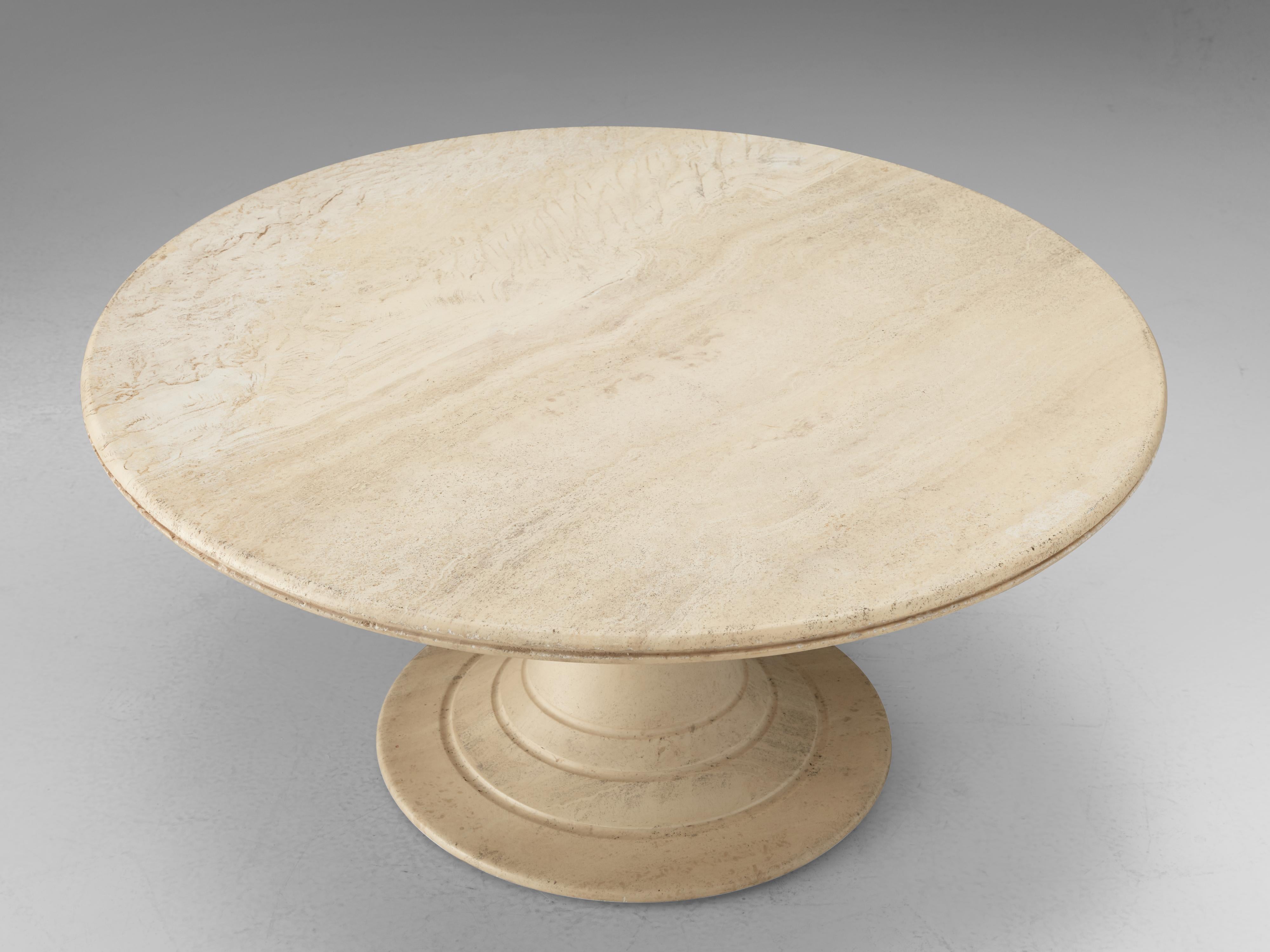 Mid-Century Modern Round Pedestal Coffee Table in Travertine