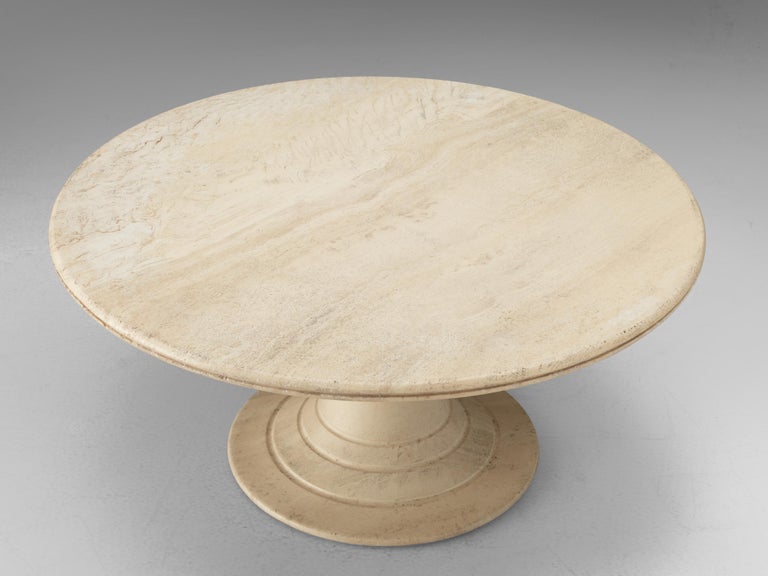 Late 20th Century Round Pedestal Coffee Table in Travertine For Sale