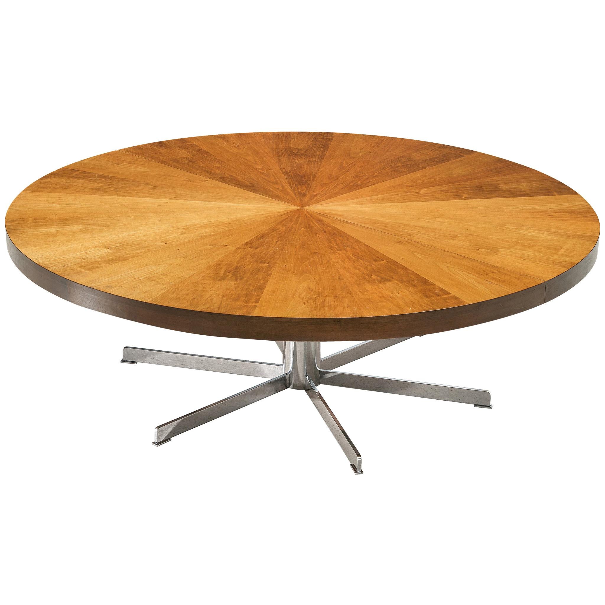 Round Pedestal Dining or Conference Table in Walnut and Metal