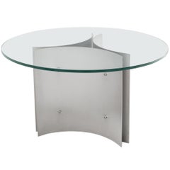 Round Pedestal Dining Table in Steel and Glass