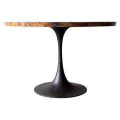 Round Pedestal Dining Table Solid Pecan Wood Top Cast Iron Amicalola Base