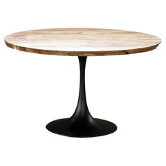 Round Pedestal Dining Table Spalted Pecan Wood Top Cast Iron Amicalola Base