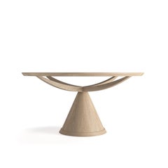 Round Pedestal Dining Table With Bronze Glass Top And Custom Oak Finishes