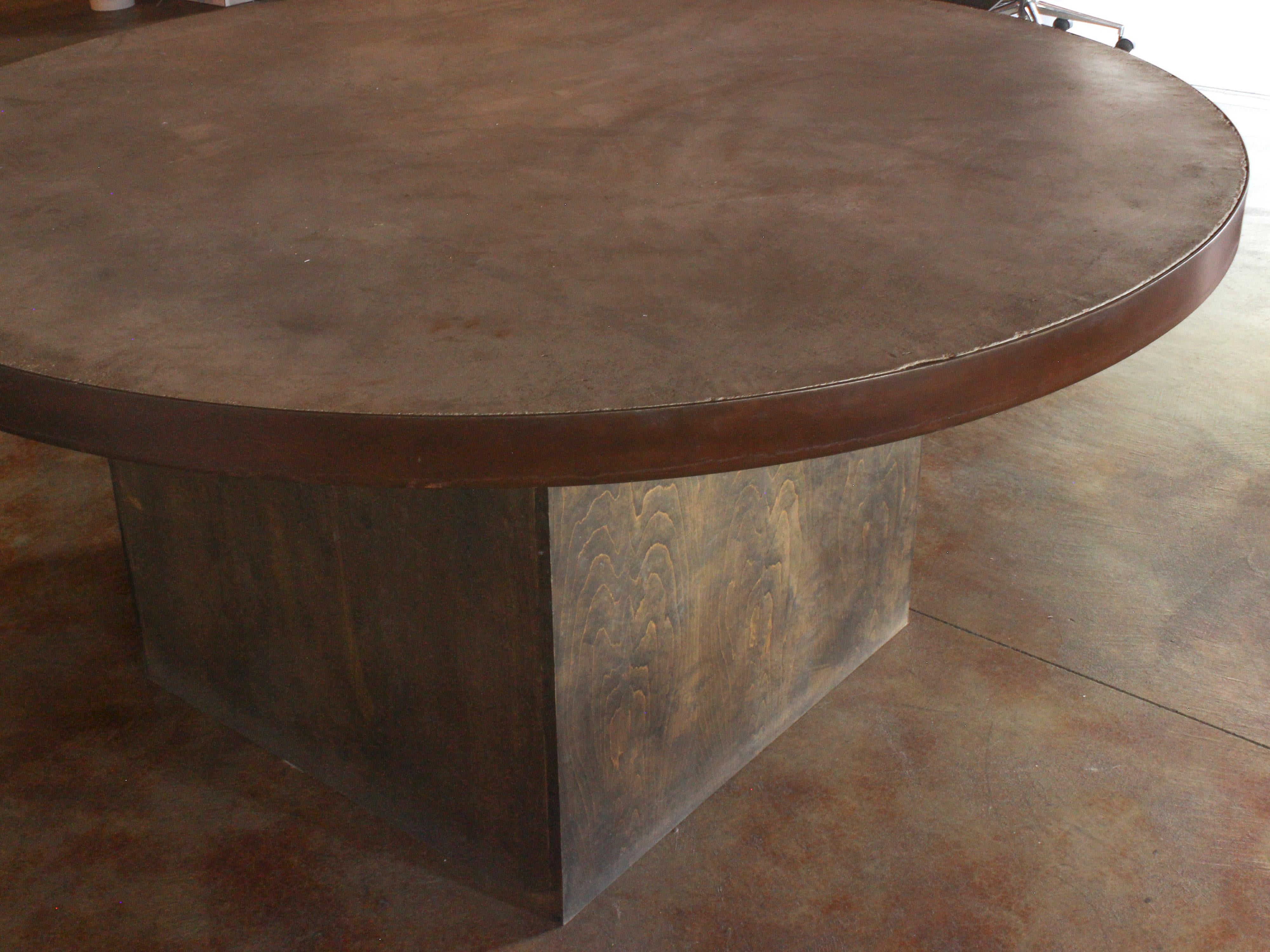 Industrial Round Pedestal Dining Table with Concrete Top For Sale