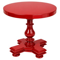 Round Pedestal Side Table in Chinese Cinnabar Red High-Gloss Lacquer