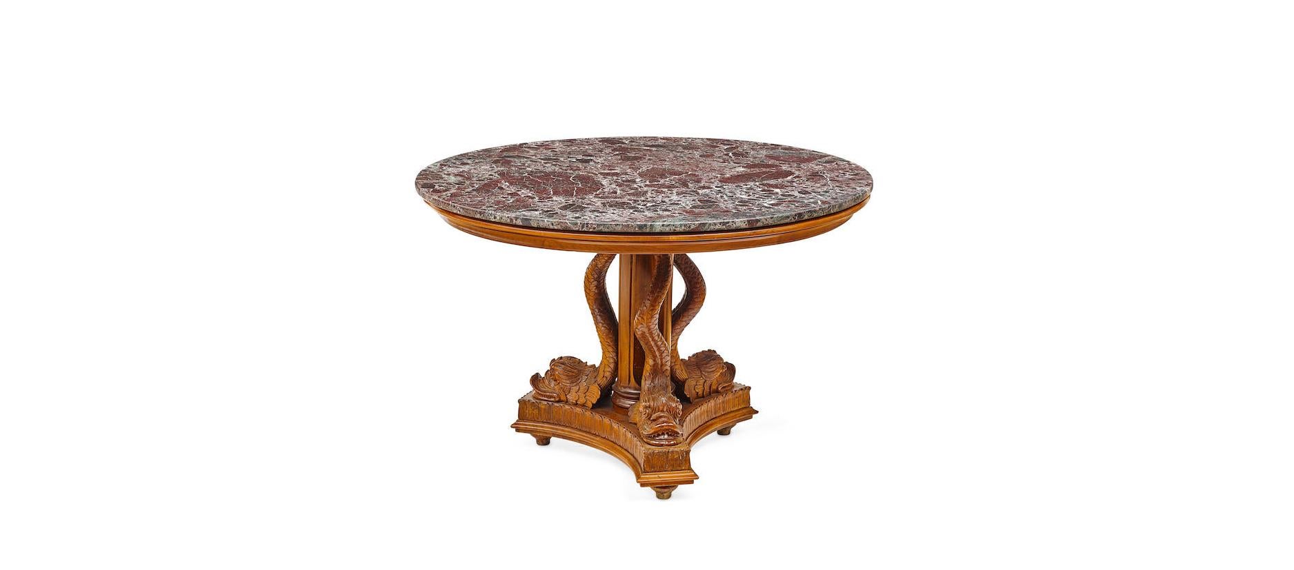 Italian Round Pedestal Table with Dolphins, Early 20th Century For Sale