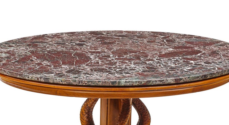 Hand-Carved Round Pedestal Table with Dolphins,Early 20th Century For Sale