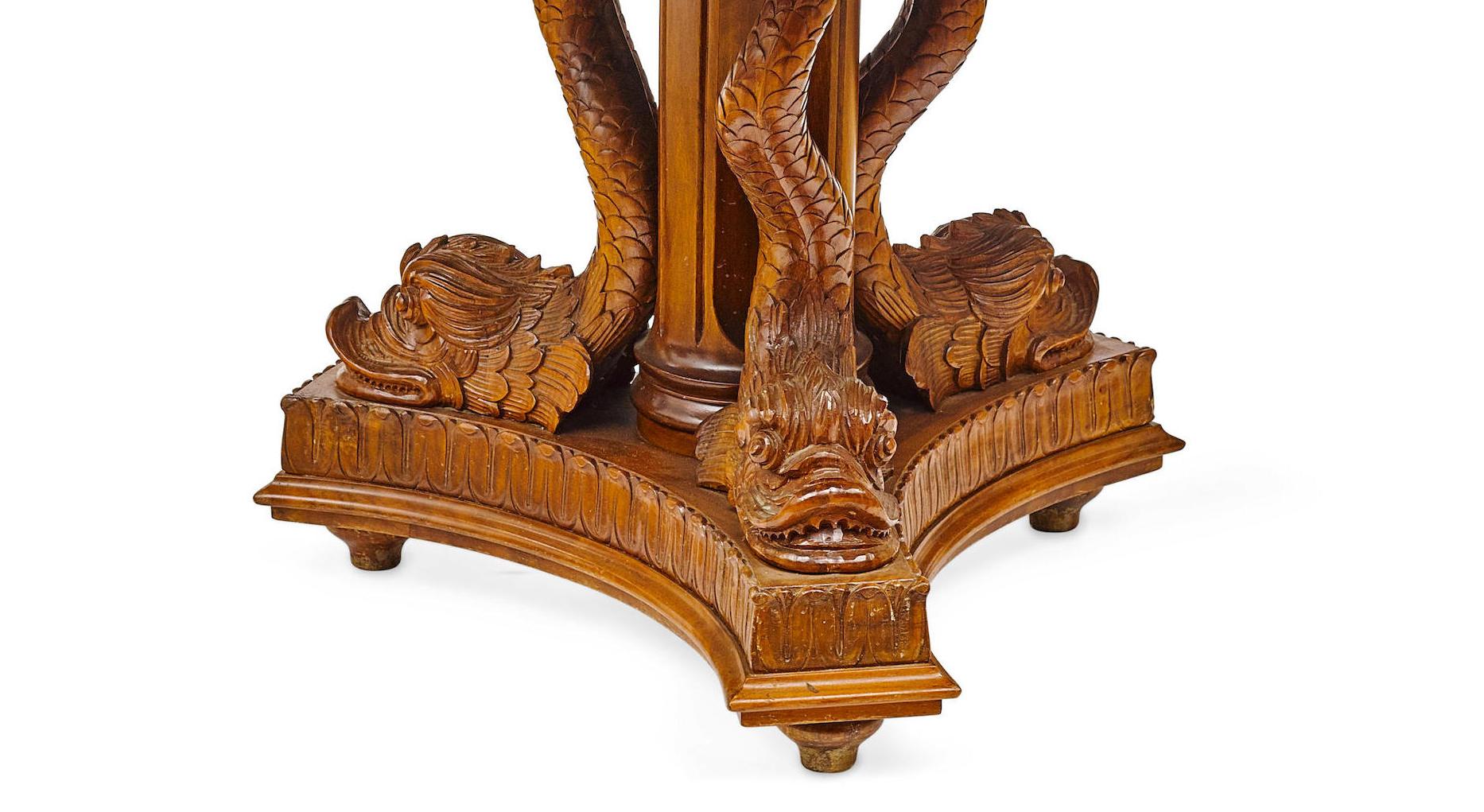 Marble Round Pedestal Table with Dolphins, Early 20th Century