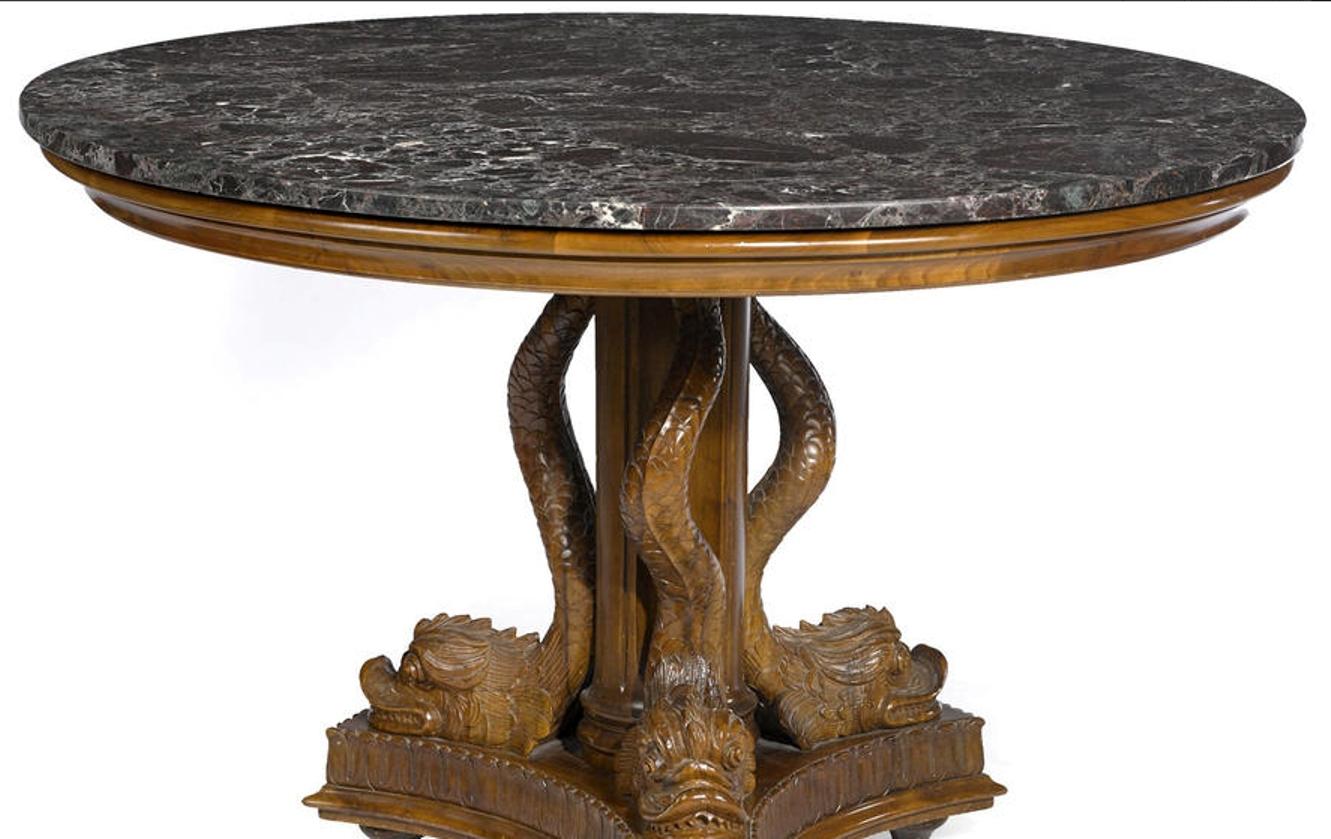 Round Pedestal Table with Dolphins, Early 20th Century For Sale 1