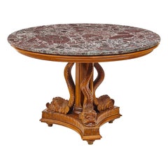 Antique Round Pedestal Table with Dolphins, Early 20th Century