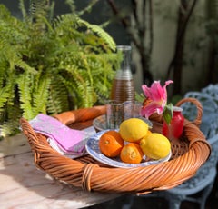 Plateau rond en rotin tressé à la main avec poignées