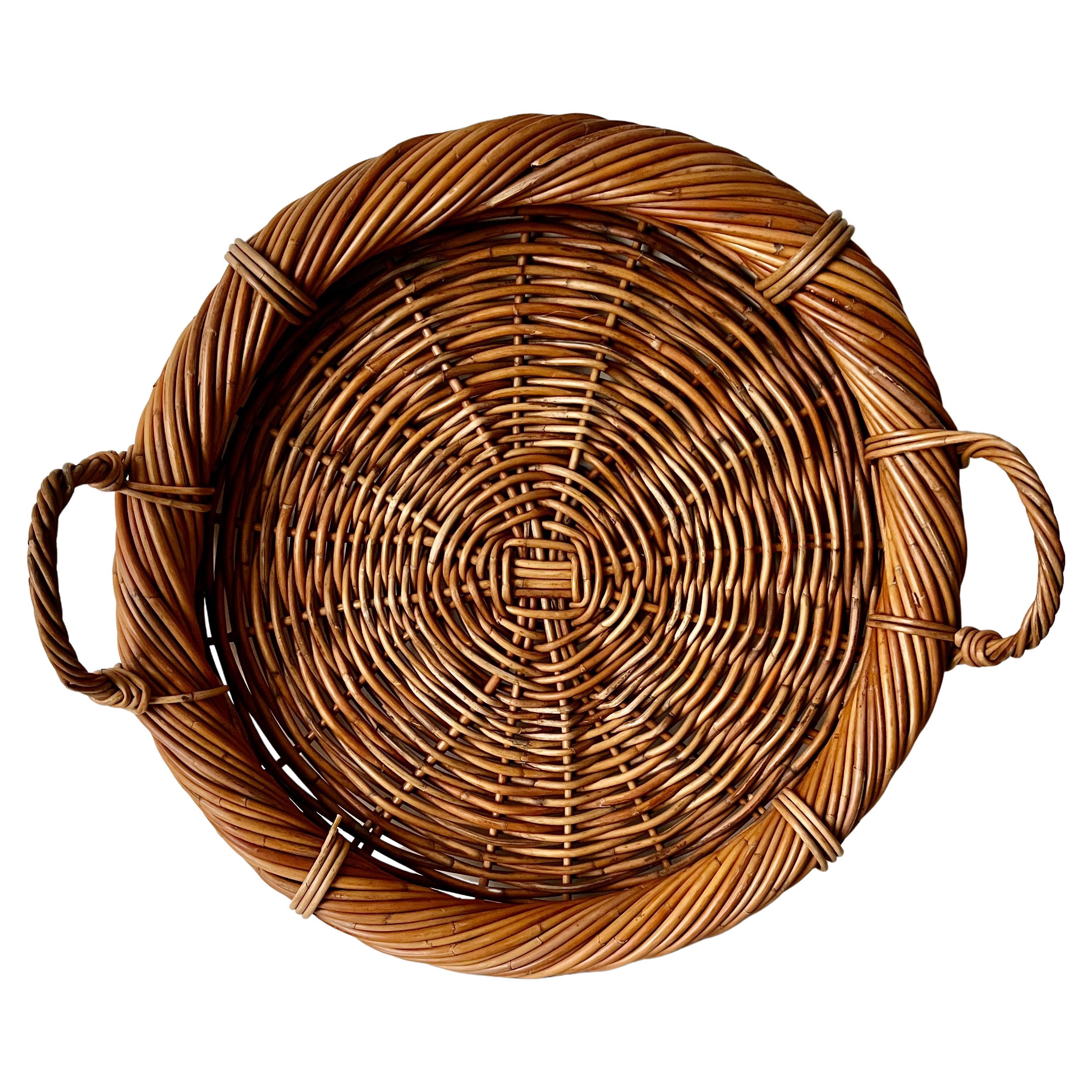 Round Pencil Reed  or Rattan Hand Crafted Woven Serving Tray For Sale