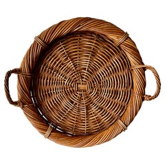 Round Pencil Reed  or Rattan Hand Crafted Woven Serving Tray