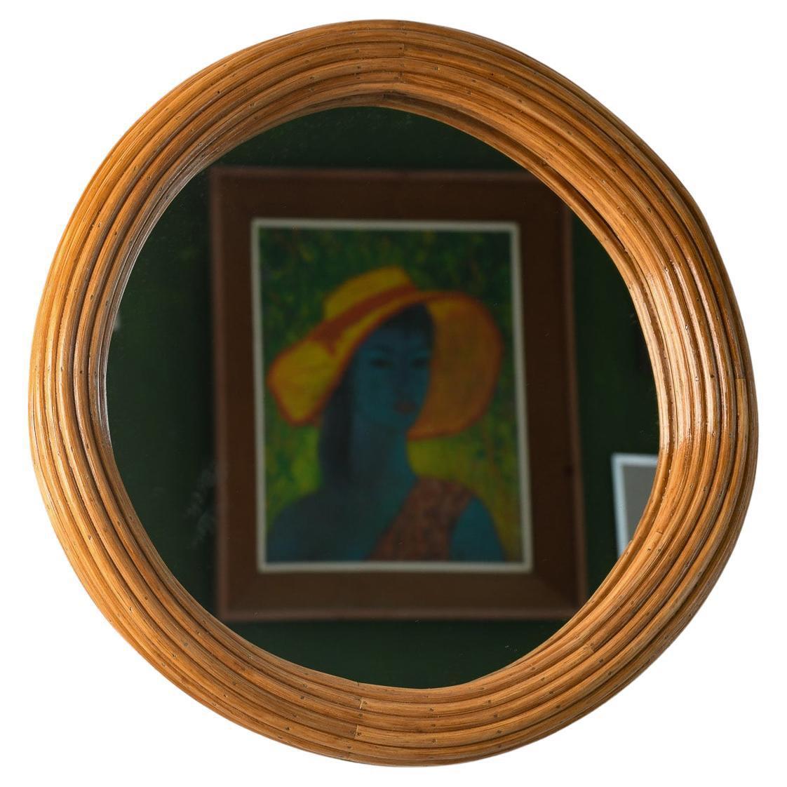 XXIe siècle et contemporain Miroir mural rond en rotin en vente