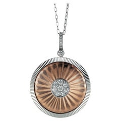 Round Pendant - 18k Rose and White Gold - 18 Diamonds total 0.58 ct - Guilloché