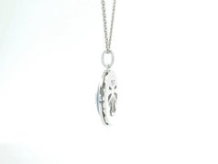 Round Pendant Diamond 1.27 ct Blue Vitreous Opalescent Enamel 18k White Gold