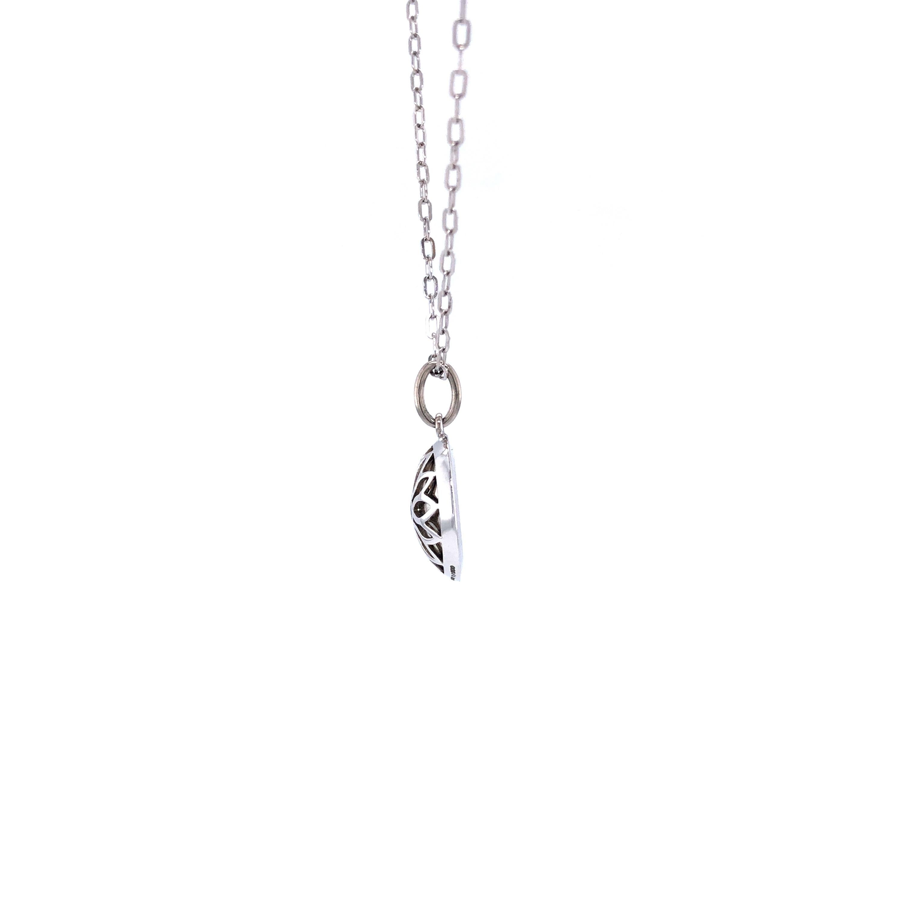 Ciondolo rotondo in oro bianco 18k con smalto guilloché e 1 diamante da 0,07 ct G VS in vendita 6