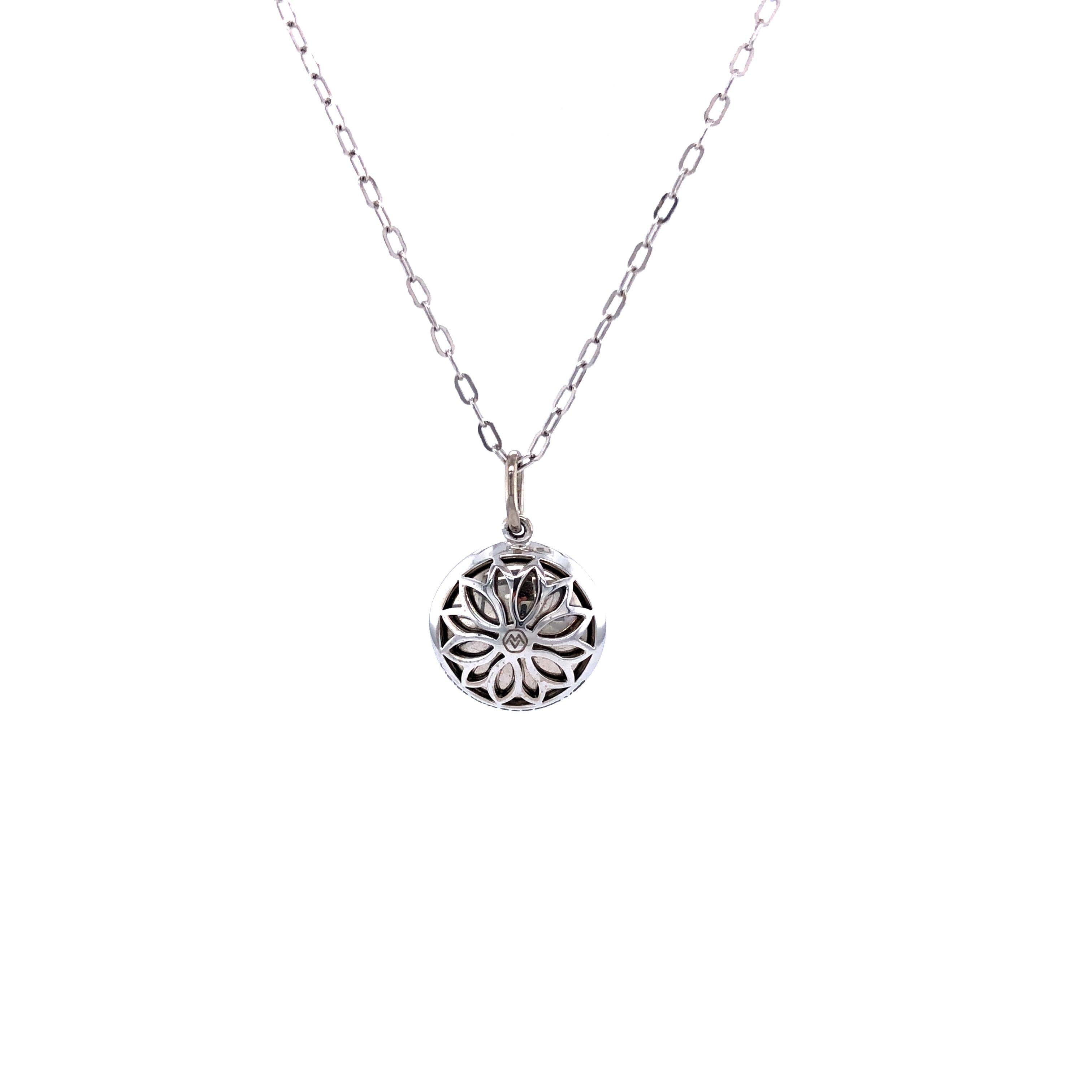 Ciondolo rotondo in oro bianco 18k con smalto guilloché e 1 diamante da 0,07 ct G VS in vendita 3
