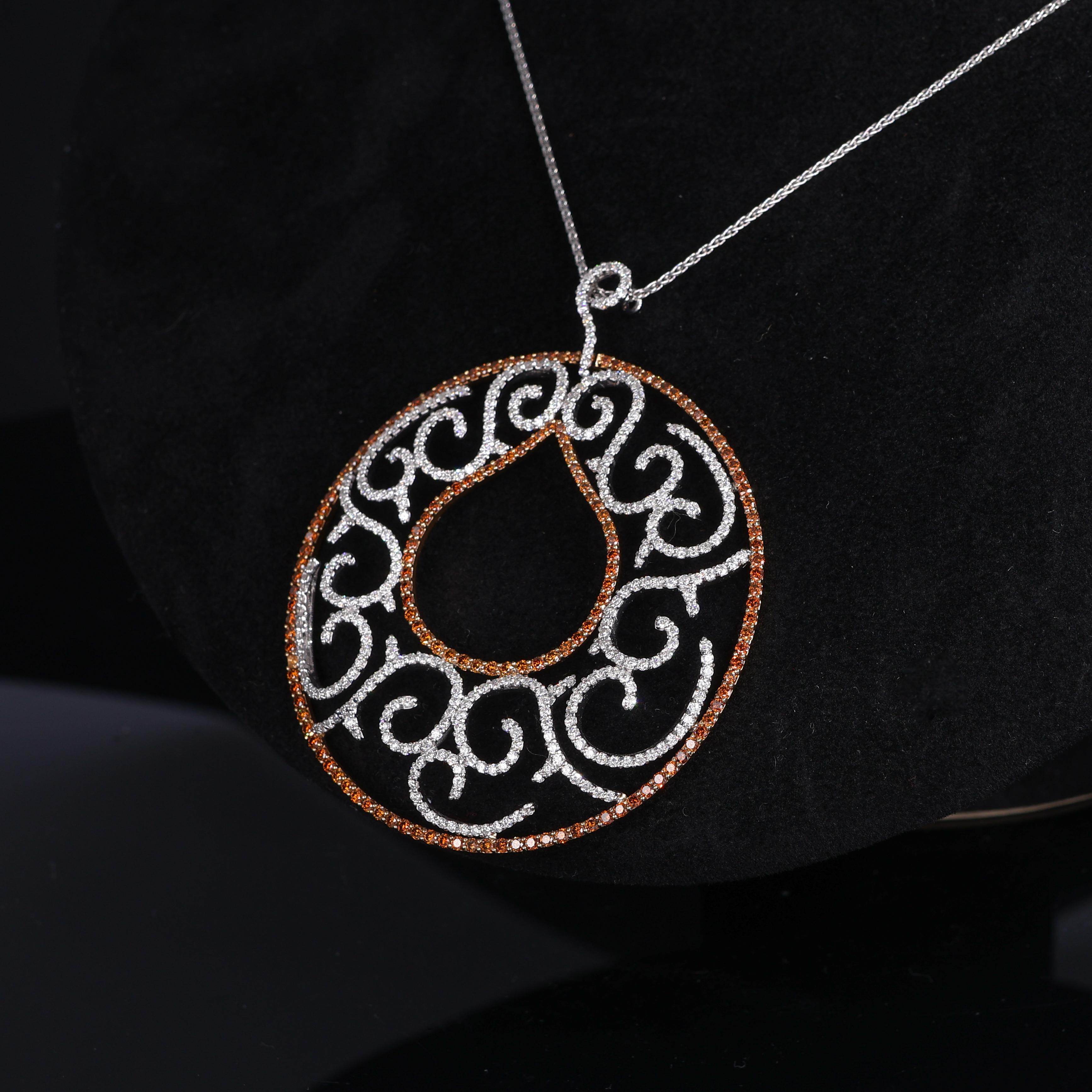 da uomo o donna Ciondolo rotondo in oro bianco e rosa con diamanti e zaffiri color cognac in vendita