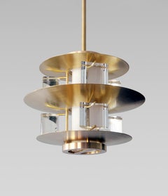 Bespoke Tiered Pendant Light In Brushed Brass With Opal and Clear-Cut Glass