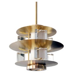 Bespoke Tiered Pendant Light In Brushed Brass With Opal and Clear-Cut Glass