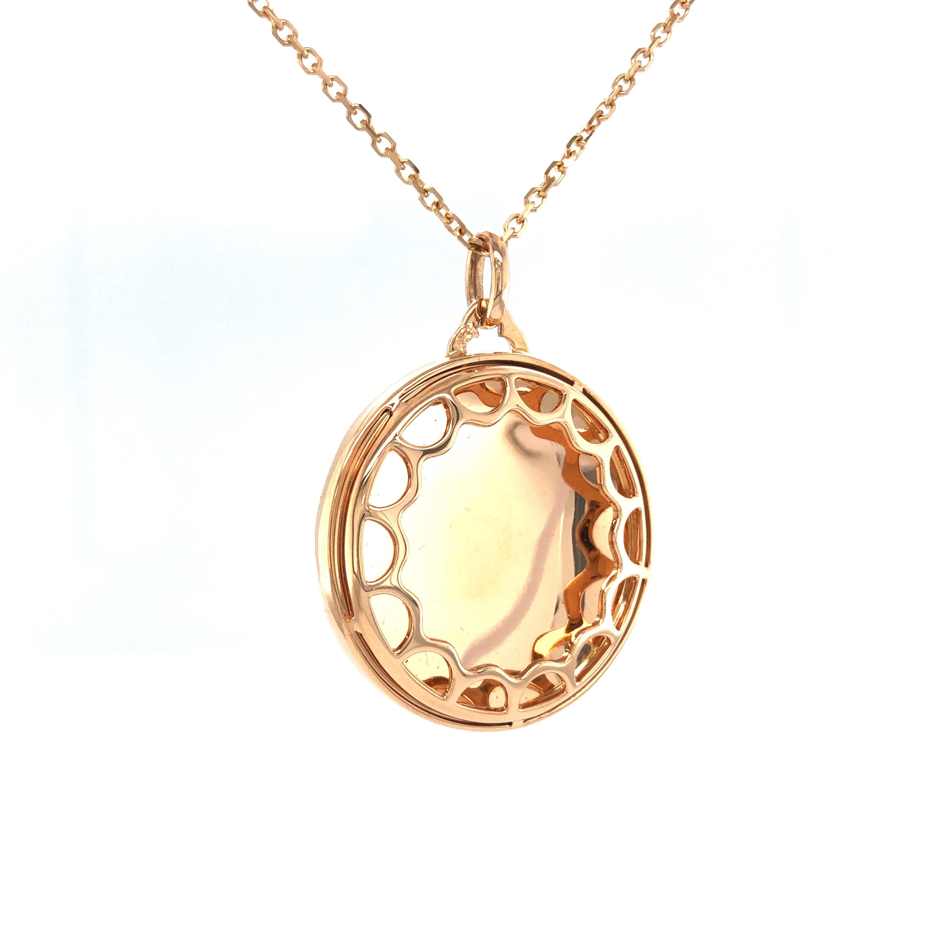 Donna Collana con ciondolo rotondo in oro rosa 18k Smalto blu cielo 11 diamanti 0,16 ct G VS in vendita