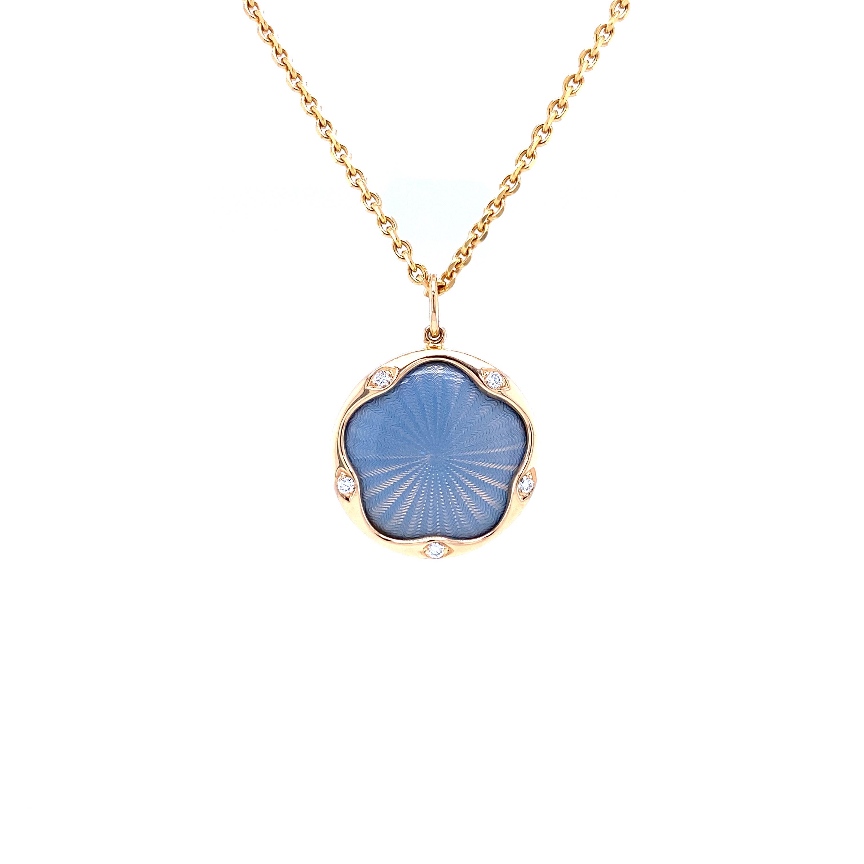 Collana con pendente rotondo Victor Mayer in oro rosa 18 ct, Collezione Macaron, smalto vitreo opalescente turchese traslucido, guilloché, 5 diamanti per un totale di 0,07 ct, G VS, taglio brillante, diametro ca. 19,0 mm

Informazioni sul creatore