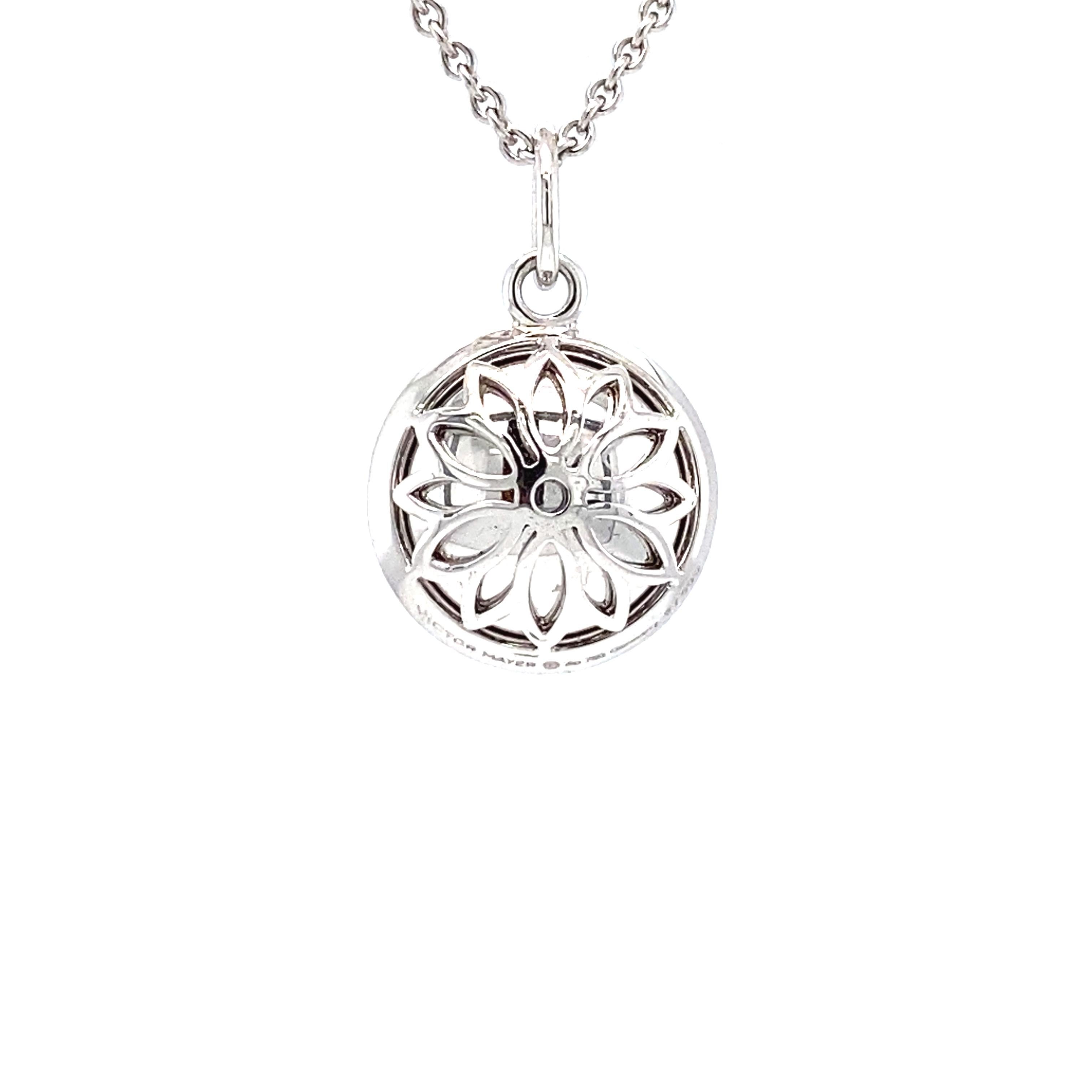 Women's Round Pendant Necklace 18k White Gold Grey Enamel Guilloche 30 Diamonds 0.15 ct For Sale