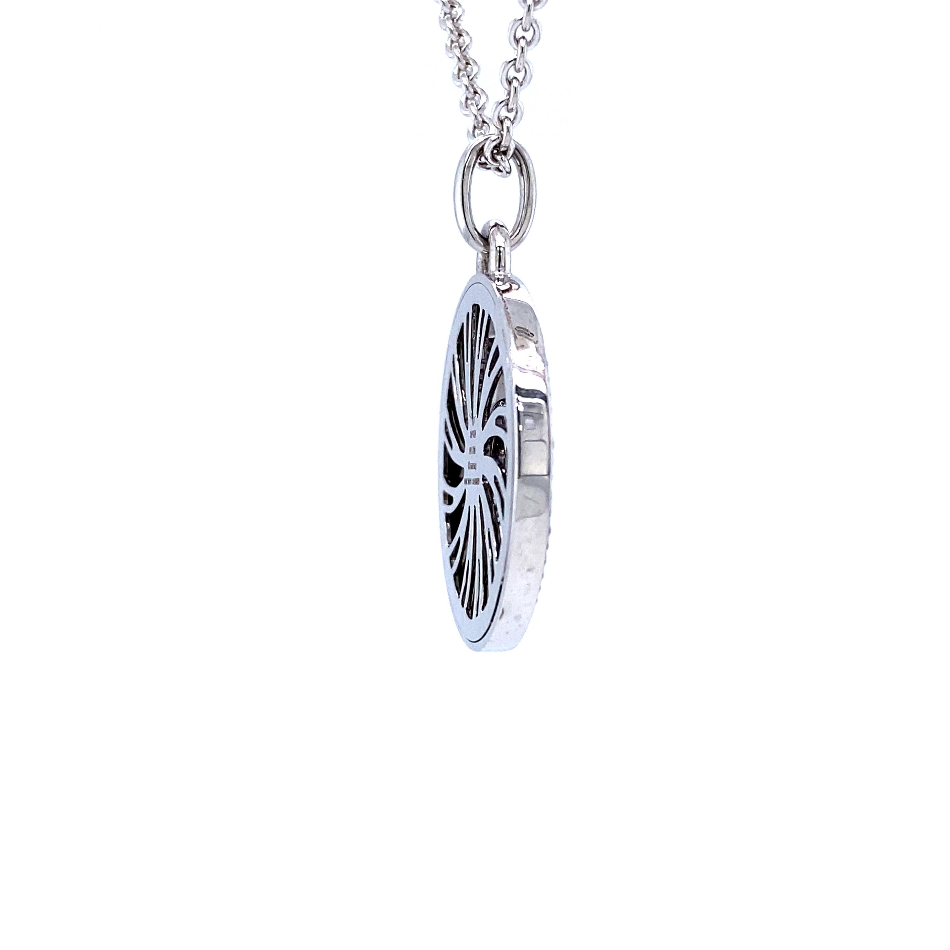 Donna Collana con ciondolo rotondo - Oro bianco 18k - Smalto argento 92 Diamanti 0,37 ct G VS in vendita