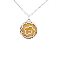 Round Pendant Necklace 18k White Gold Yellow Gold Enamel 72 Diamonds 0.53ct