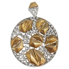 Round Pendant with Diamonds in Two Tone Gold 