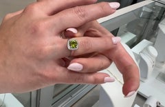 Round 1.25 Ca Peridot and Diamond Halo Ring in 14K White Gold Modern Setting
