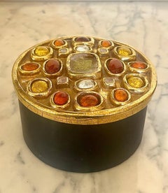 Round " Perou" ceramic lead box by Mithé Espelt circa 1950.