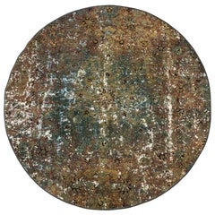 Round Persian Carpet in Brown and Green Shades, Unique Piece