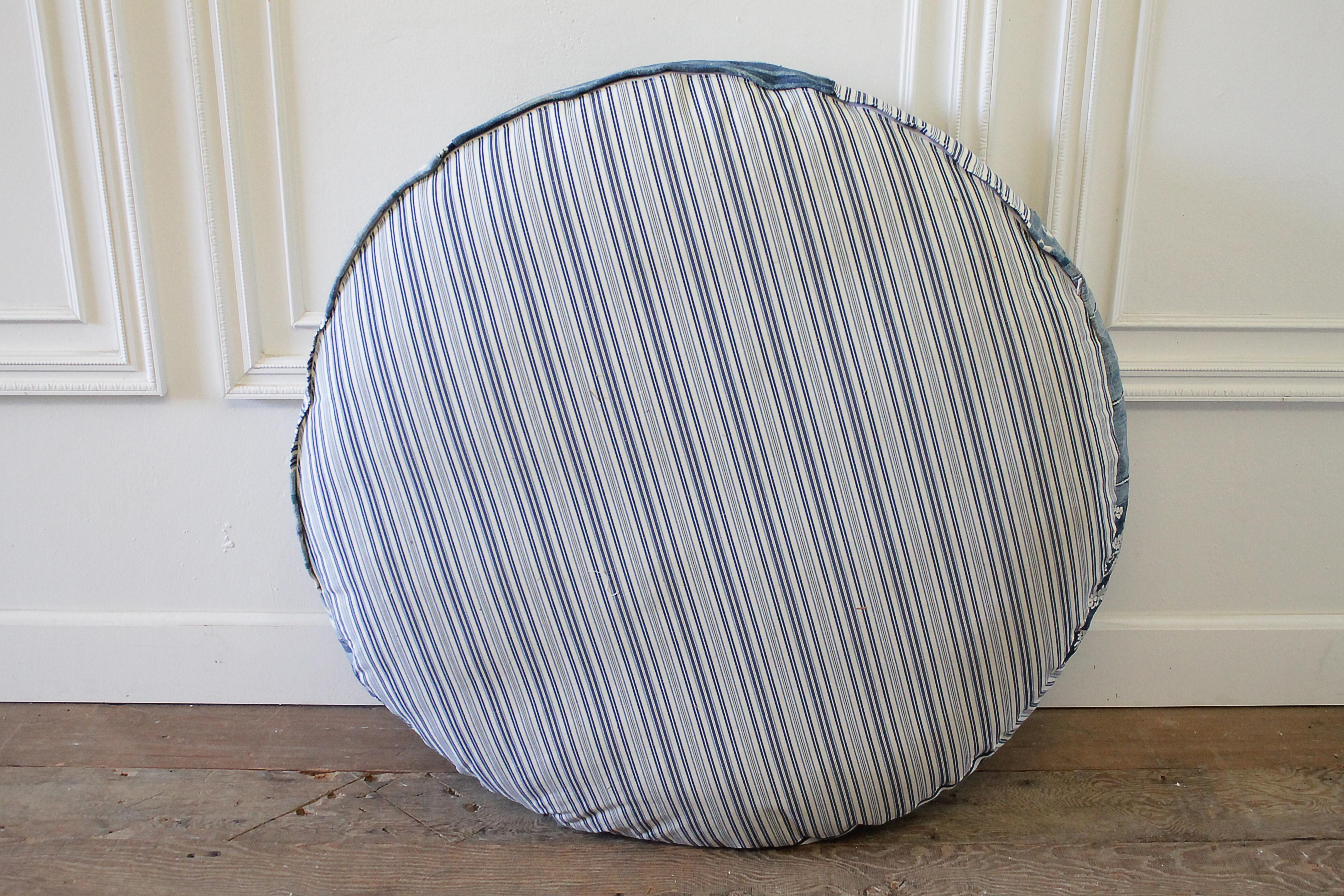 Round Pet Bed Made from Vintage Batik Mud Cloth Indigo Textiles 2