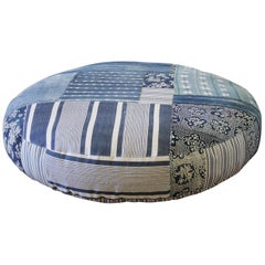 Round Pet Bed Made from Vintage Batik Mud Cloth Indigo Textiles