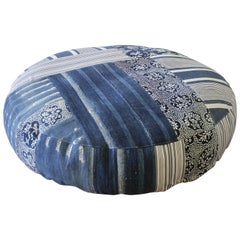 Round Pet Bed Made from Vintage Batik Mud Cloth Indigo Textiles