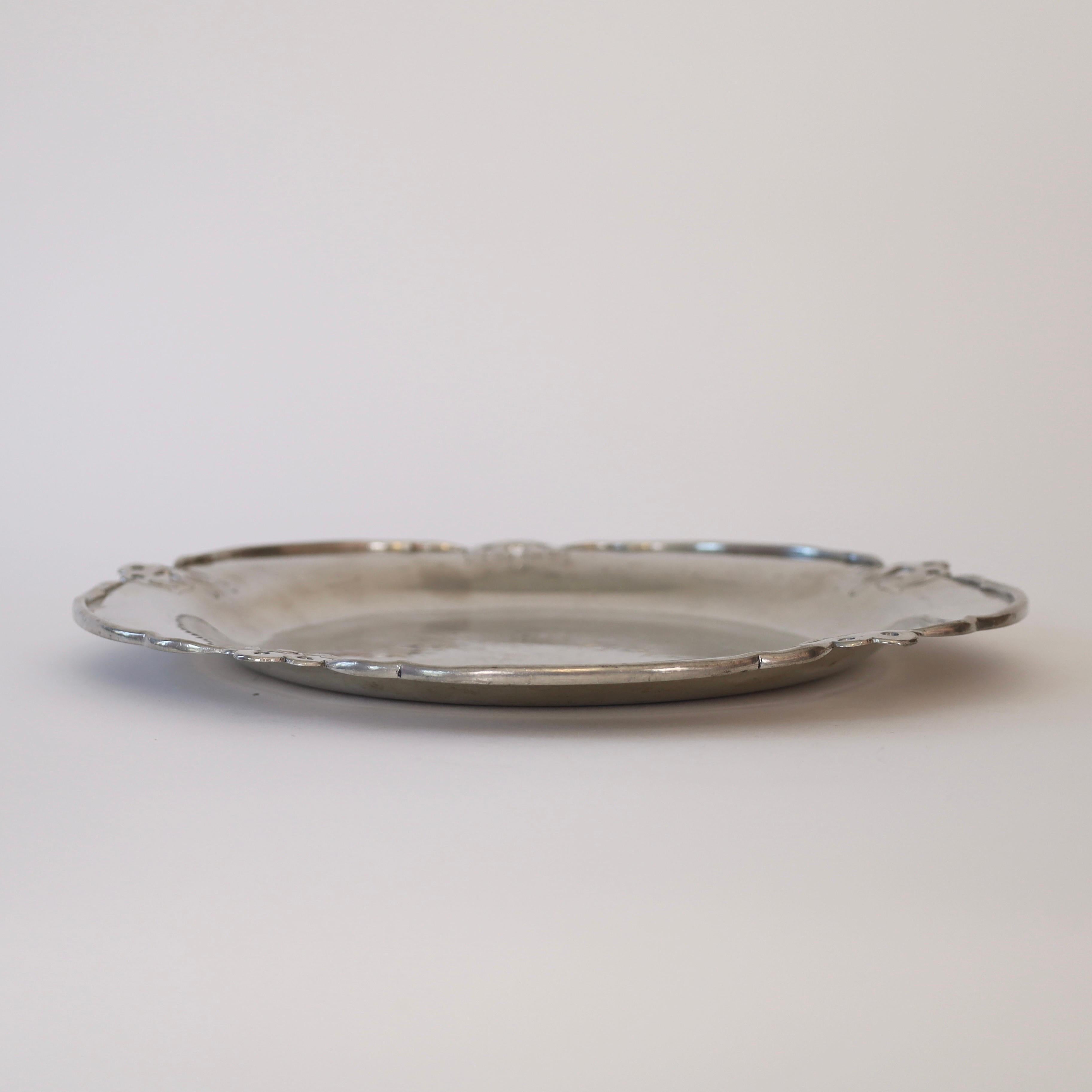 Danish Round Pewter Dish by Just Andersen, 1920s, Denmark For Sale