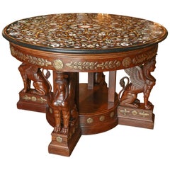 Round Pietra Dura Semi-Precious Stone-Top Center Table with Empire Style Base