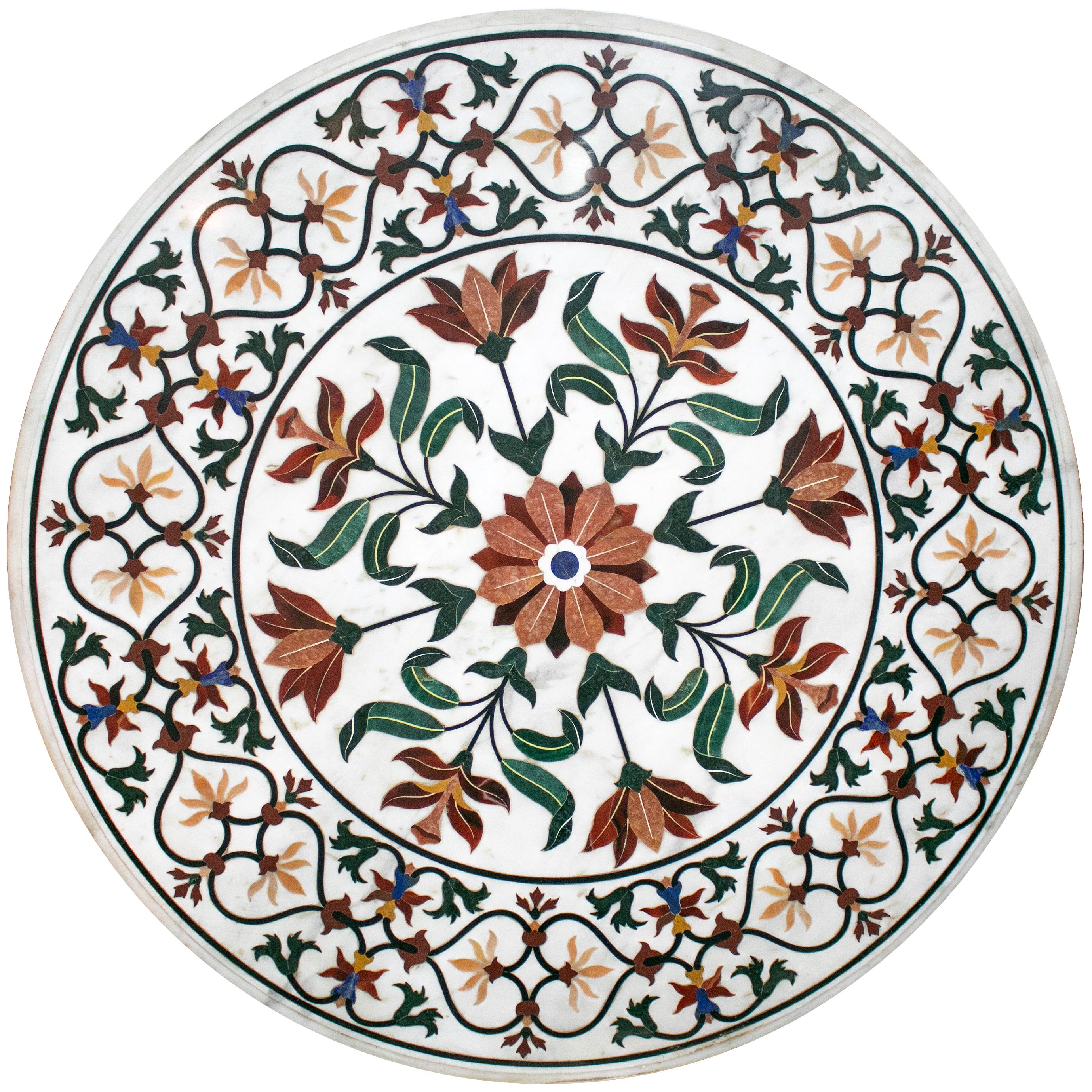 Details about   14" Marble round Table Top floral inlay semi precious stones work decor 